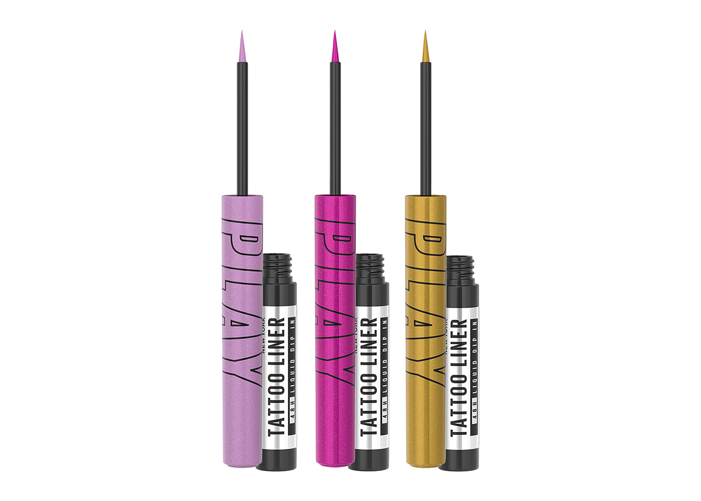 MAYBELLINE Kit Tattoo Liner Play | 3 Delineadores Para Ojos LÃÂquidos Precisos | Colores Shake, Punch & Drop | Duración hasta 48hrs, a prueba de agua, no se corre ni transifere